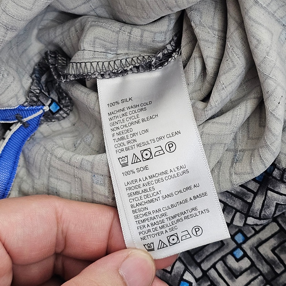 Tommy Bahama Shirt Mens XXL Grey Blue Geometric Silk Hawaiian Resortwear Beach - Picture 5 of 11